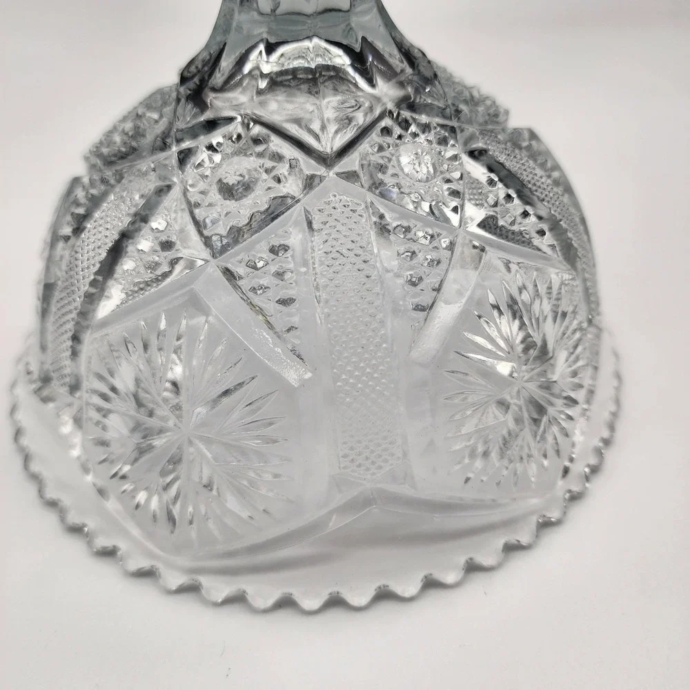 Vintage Clear Pressed Glass Pedestal Compote Candy Dish Sawtooth Starburst 6 1/2